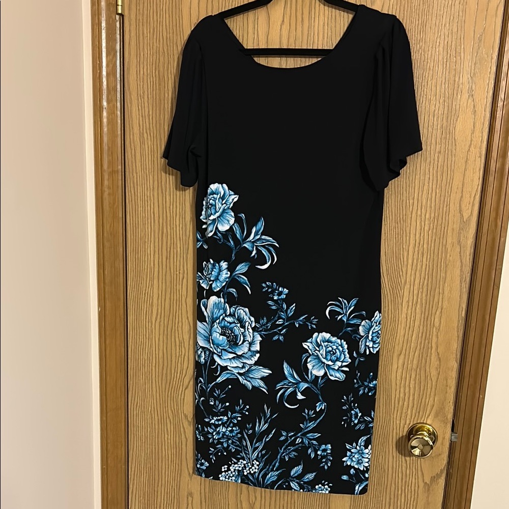 Elegant Black and Blue Floral Dress